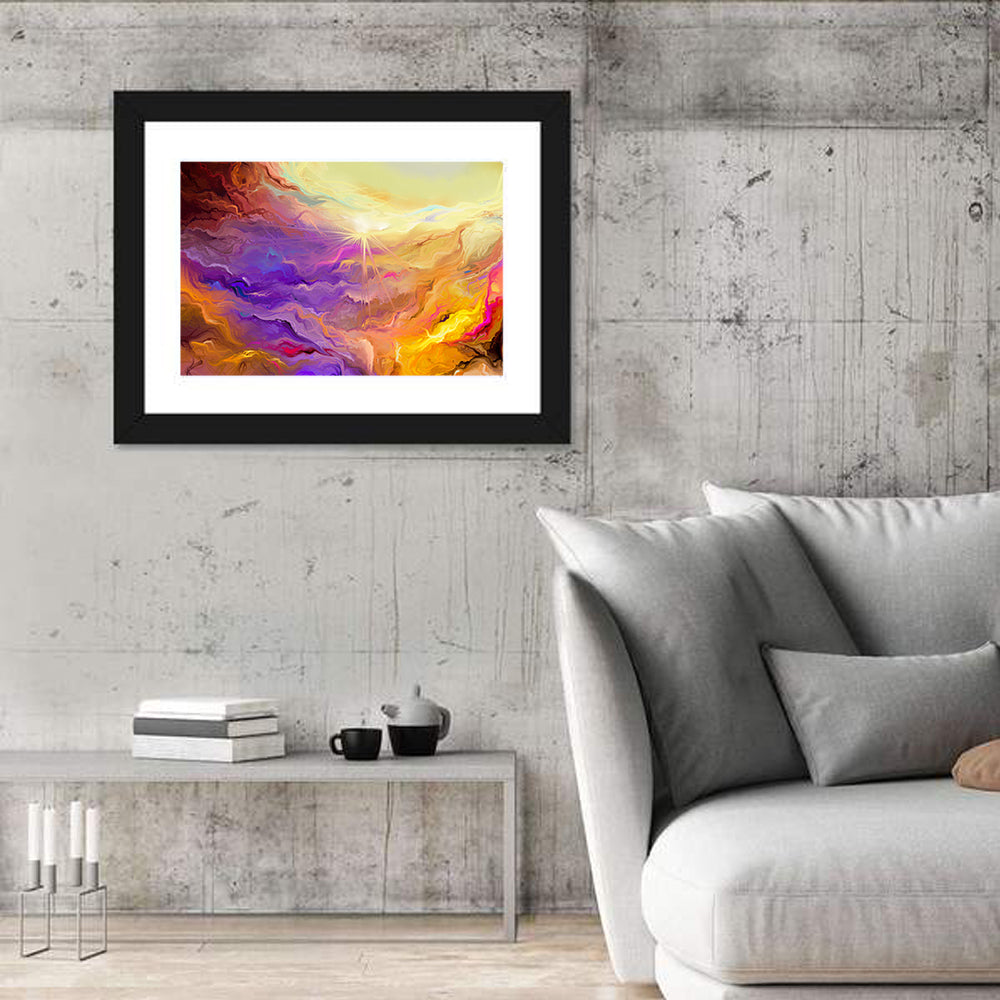 Radiant Sunburst Abstract Wall Art in a room, landscape