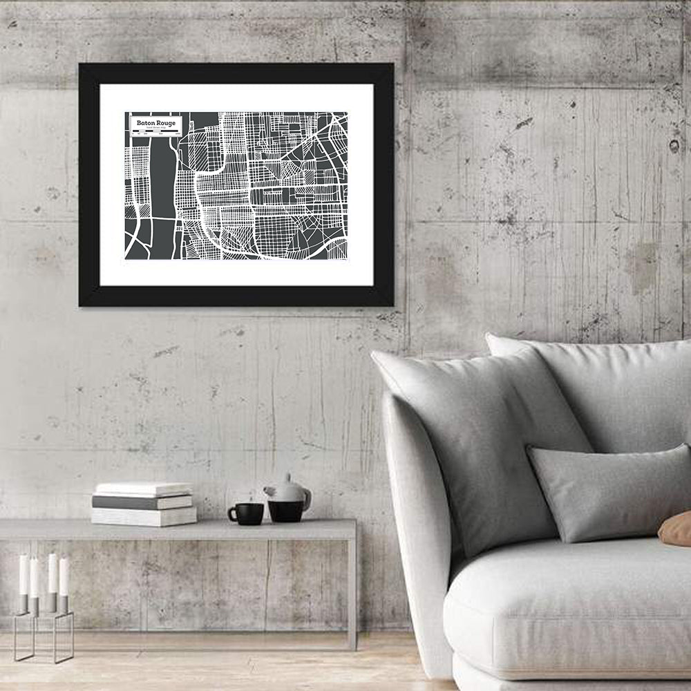 Baton Rouge Street Grid Map Wall Art in a room, landscape