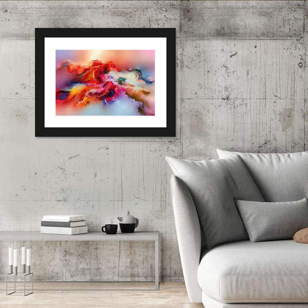 Hand Drawn Brushstroke Nebula Wall Art in a room, landscape