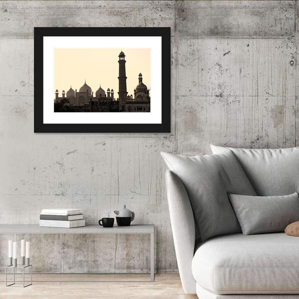 Badshahi Mosque Silhouette Wall Art in a room, landscape