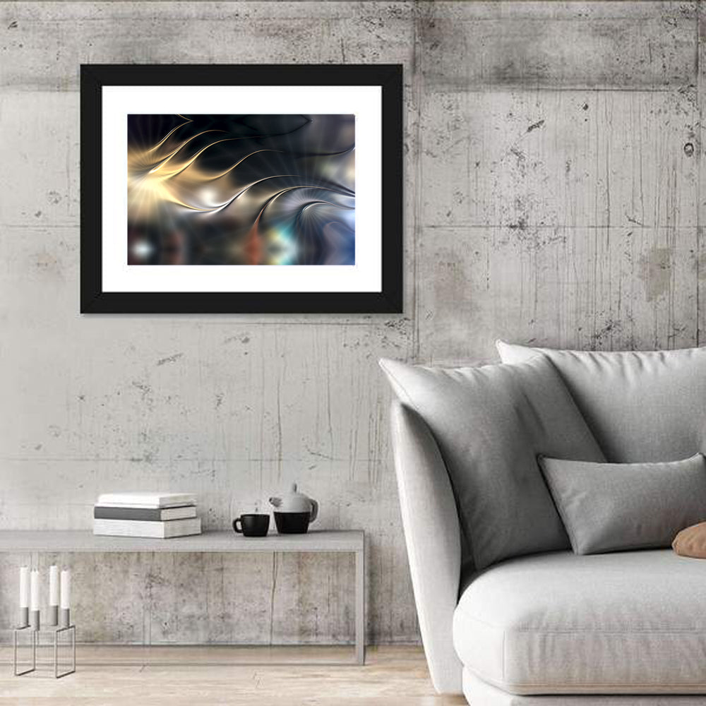 3d Metallic Wave Composition Wall Art in a room, landscape