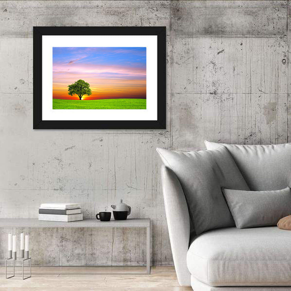 Lone Tree at Sunset Wall Art in a room, landscape