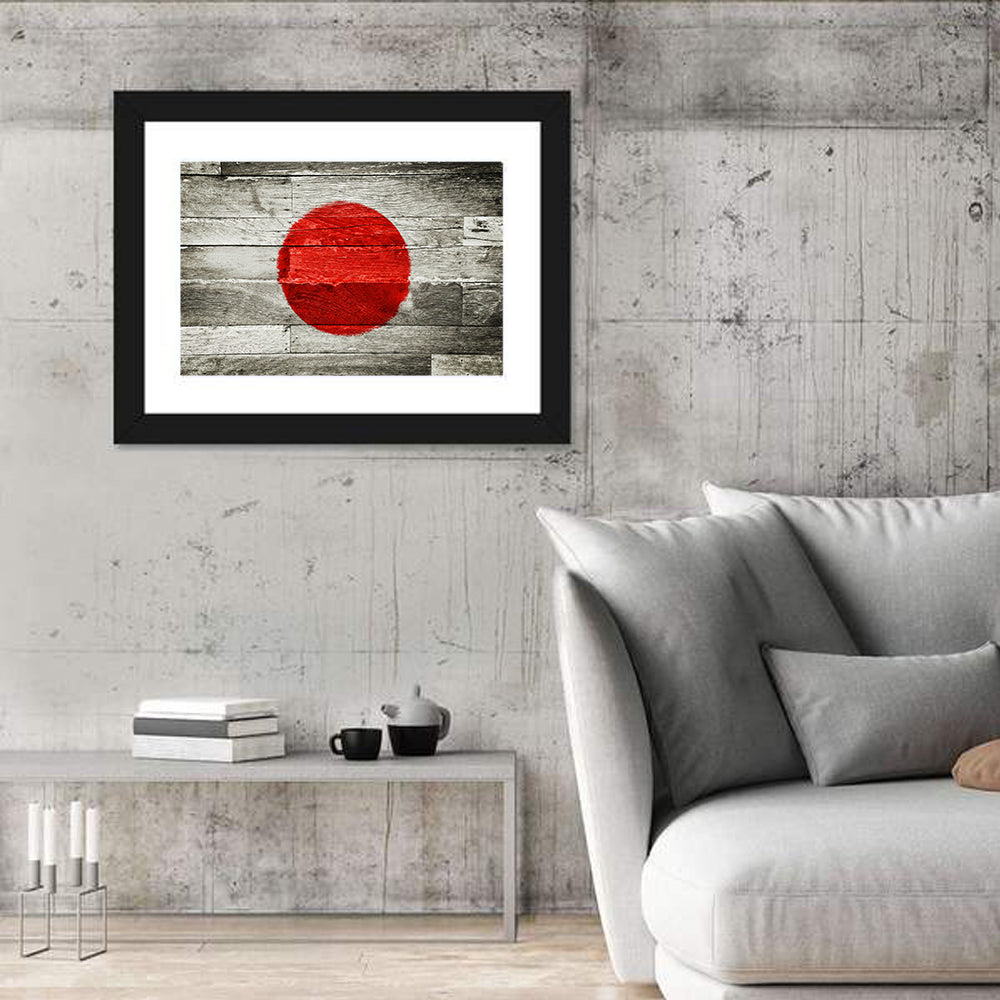 Japanese Flag on Distressed Wood Wall Art