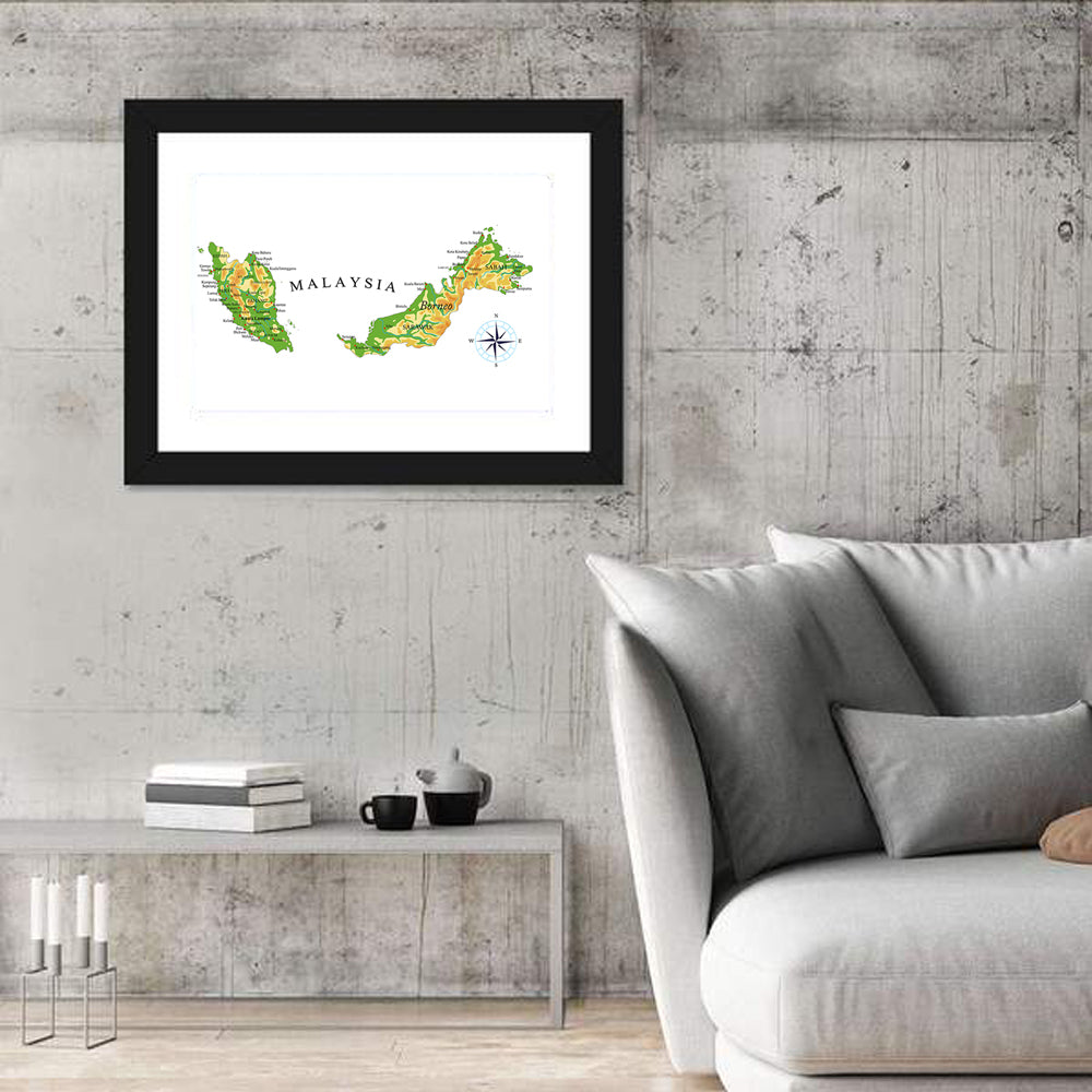 Malaysia Topographic Map Wall Art