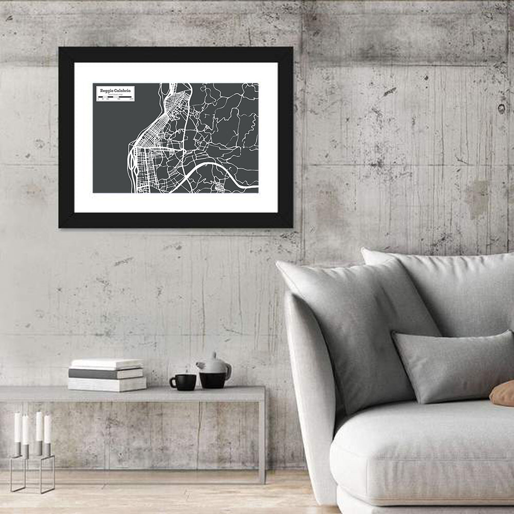 Reggio Calabria Minimalist City Map Wall Art in a room, landscape