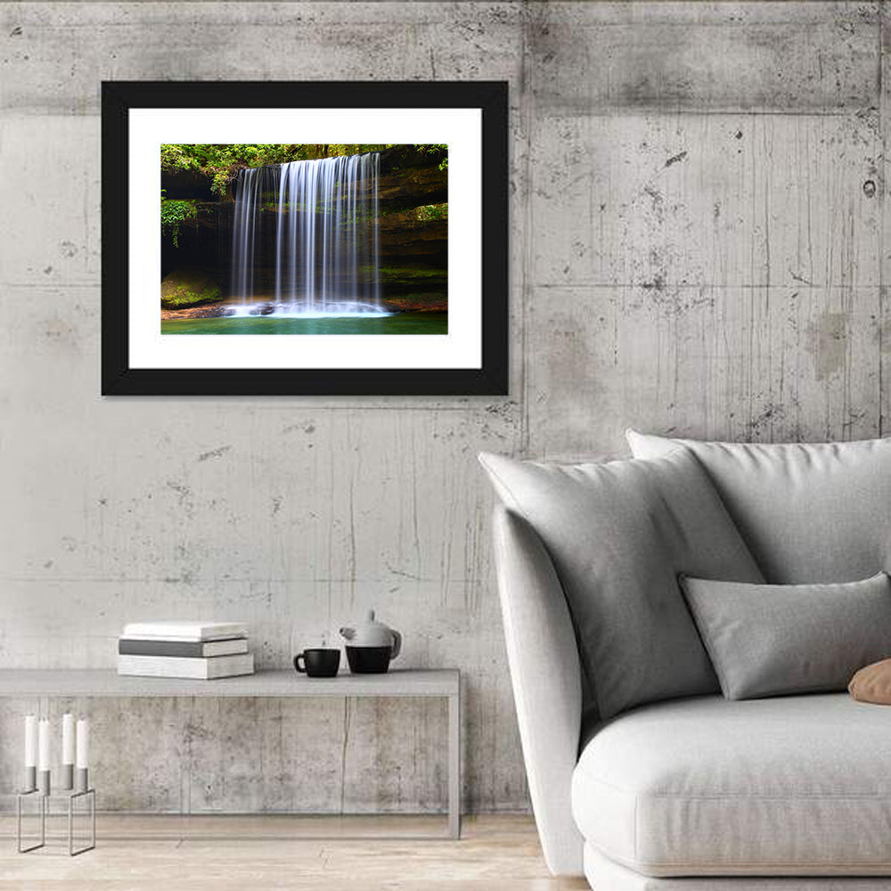 Upper Caney Creek Falls, Mossy Cliff Wall Art in a room, landscape