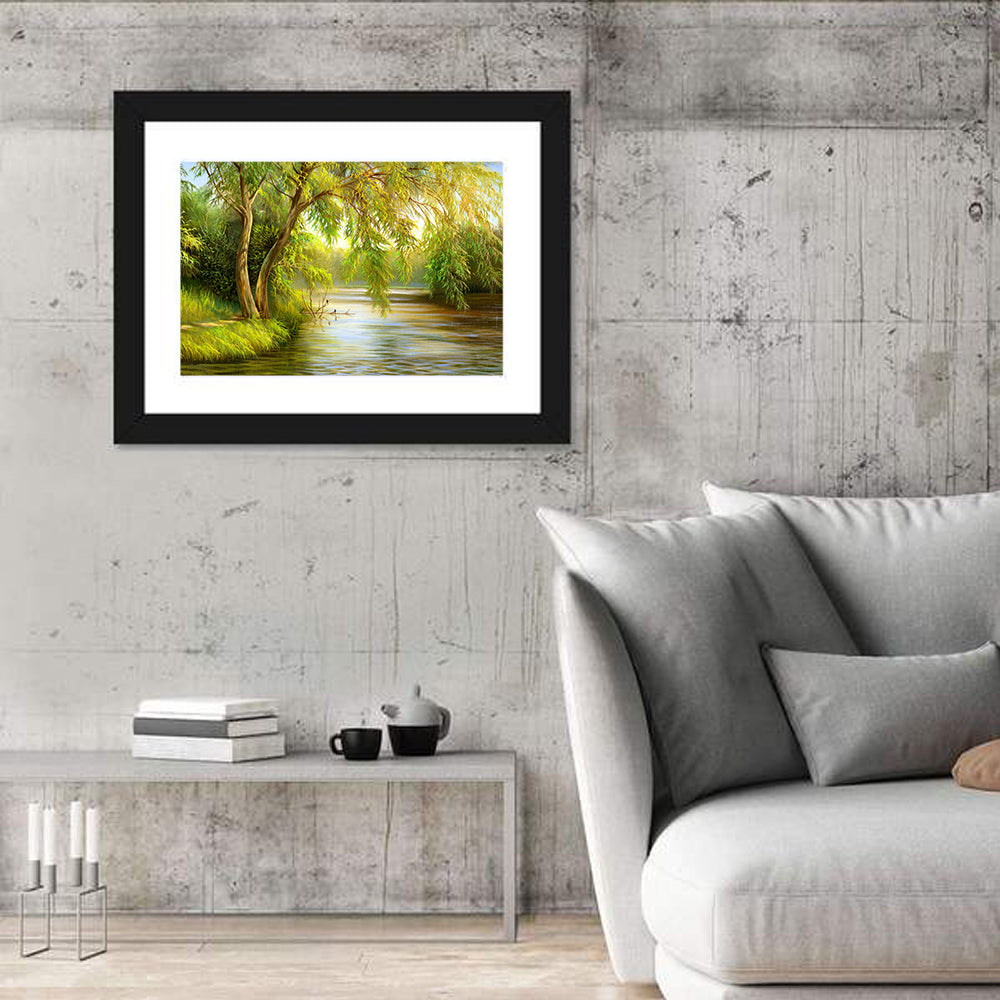 Summer Lake in the Woods Wall Art in a room, landscape