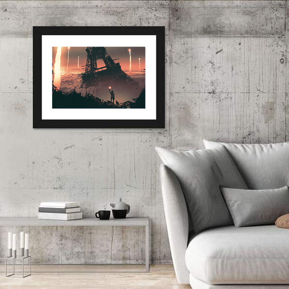 Eiffel Tower Aftermath Wall Art in a room, landscape