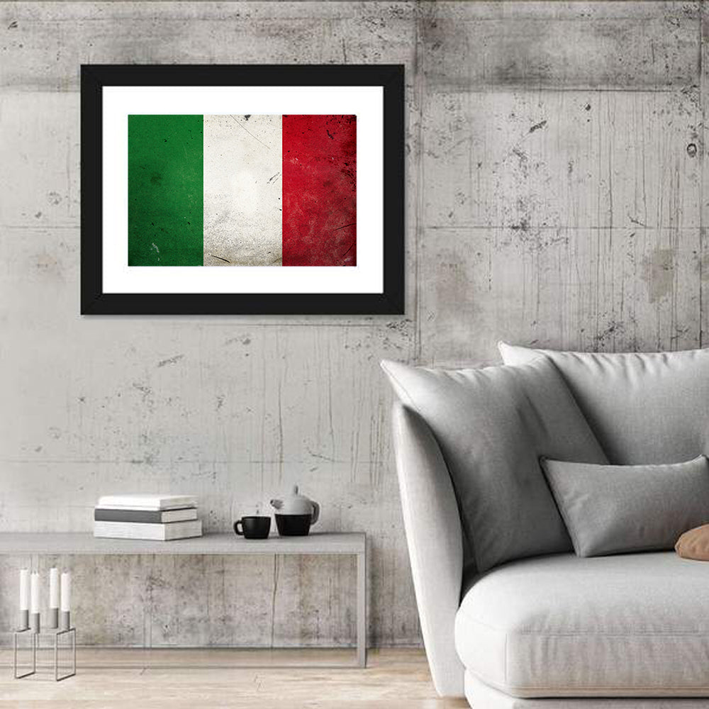 Distressed Italian Flag Wall Art in a room, landscape