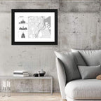 Copenhagen Map with Architectural Silhouettes Wall Art