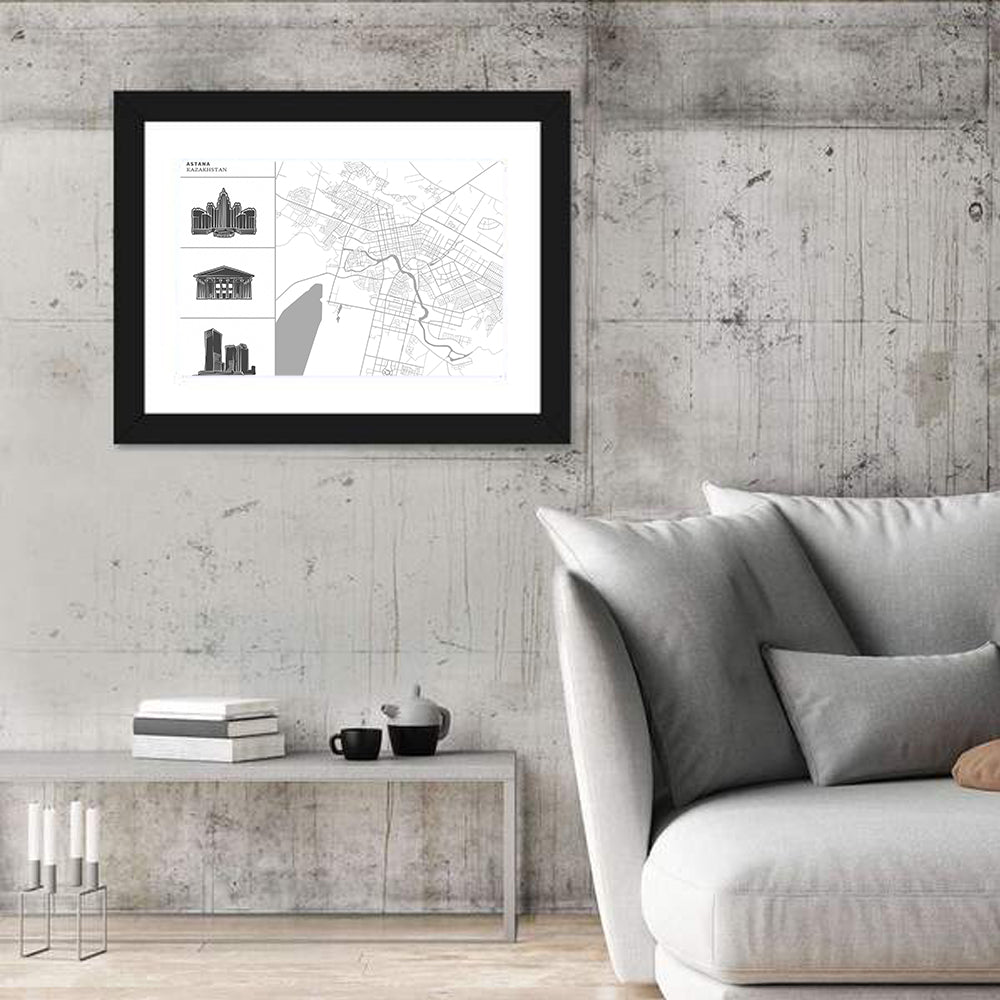 Astana Map with Landmarks Wall Art