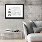 Moscow Map with Landmark Silhouettes Wall Art
