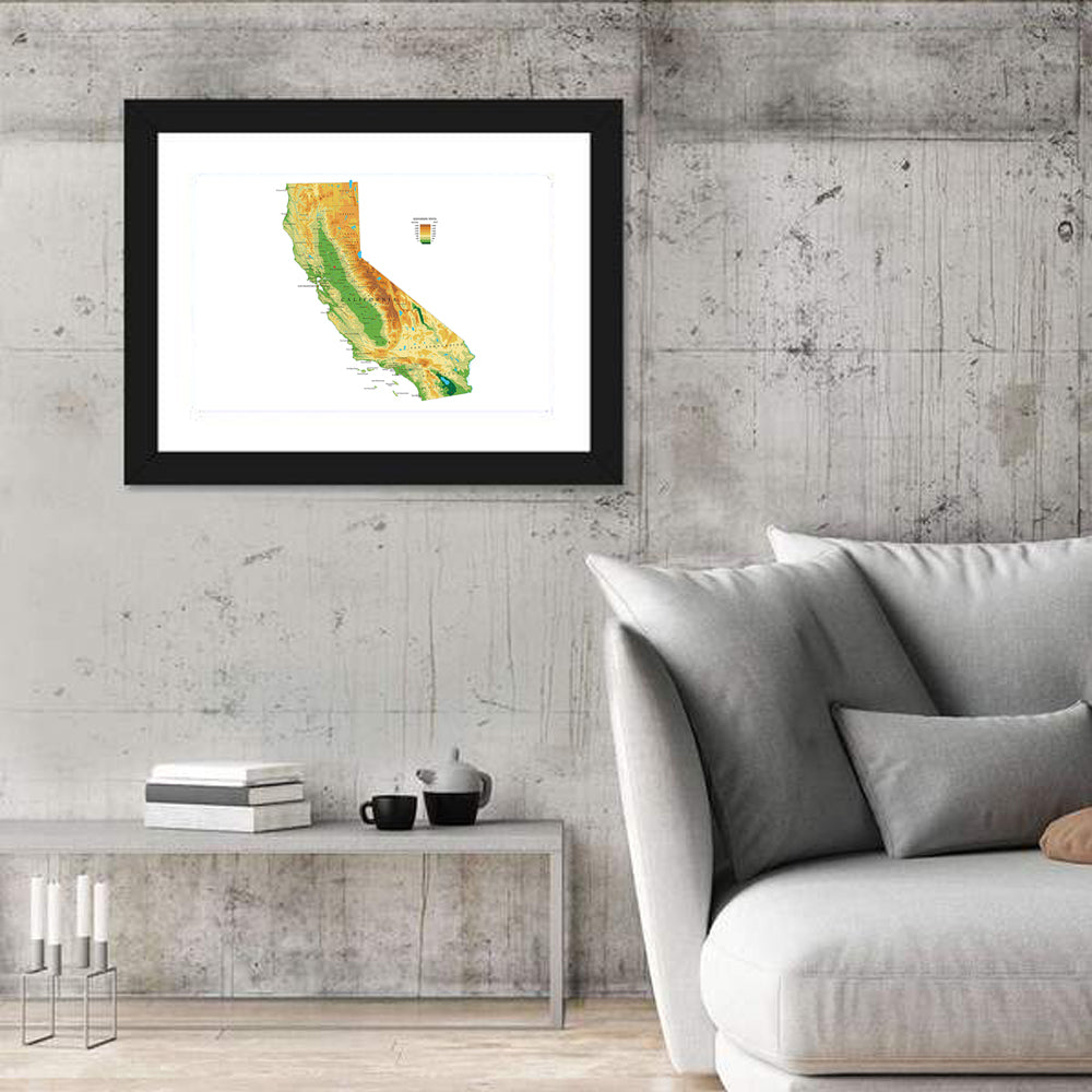 California Topographic Map Wall Art in a room, landscape