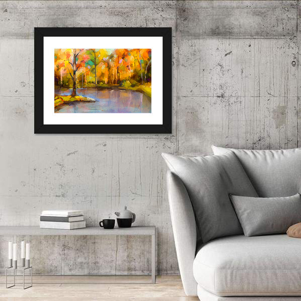 Golden Lake Island Tree Wall Art in a room, landscape