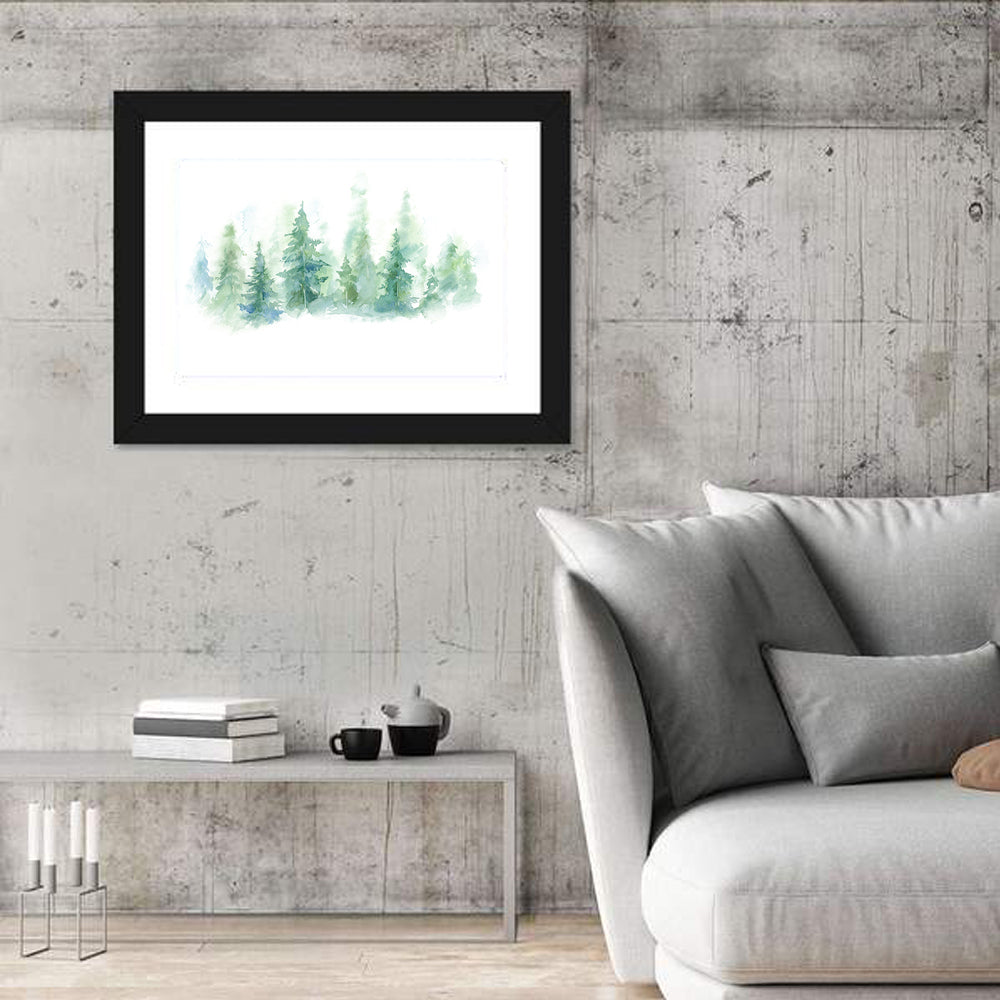 Misty Pine Forest Watercolor Wall Art