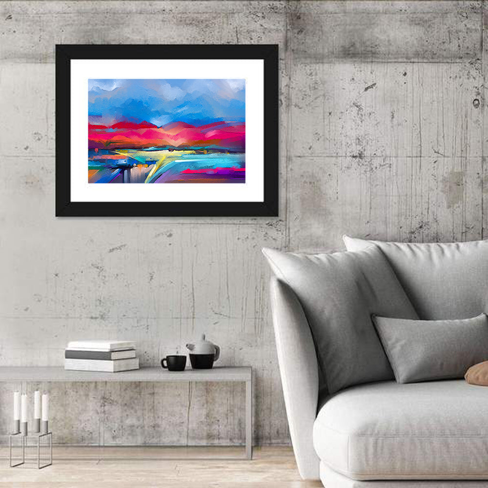 Impasto Mountains at Sunrise Wall Art in a room, landscape