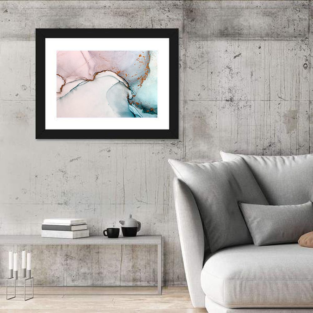 Blue Ink Wash with Gold Accents Wall Art