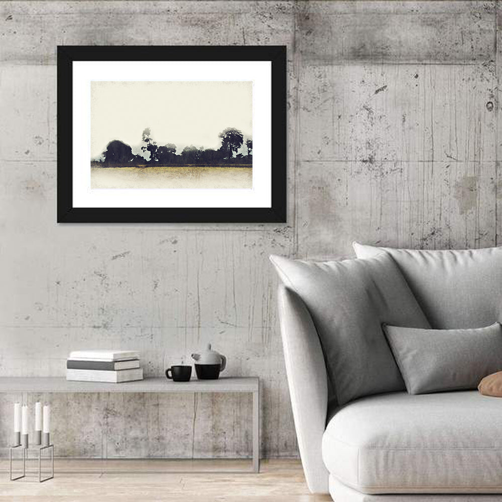 Faded Field with Silhouetted Trees Wall Art in a room, landscape
