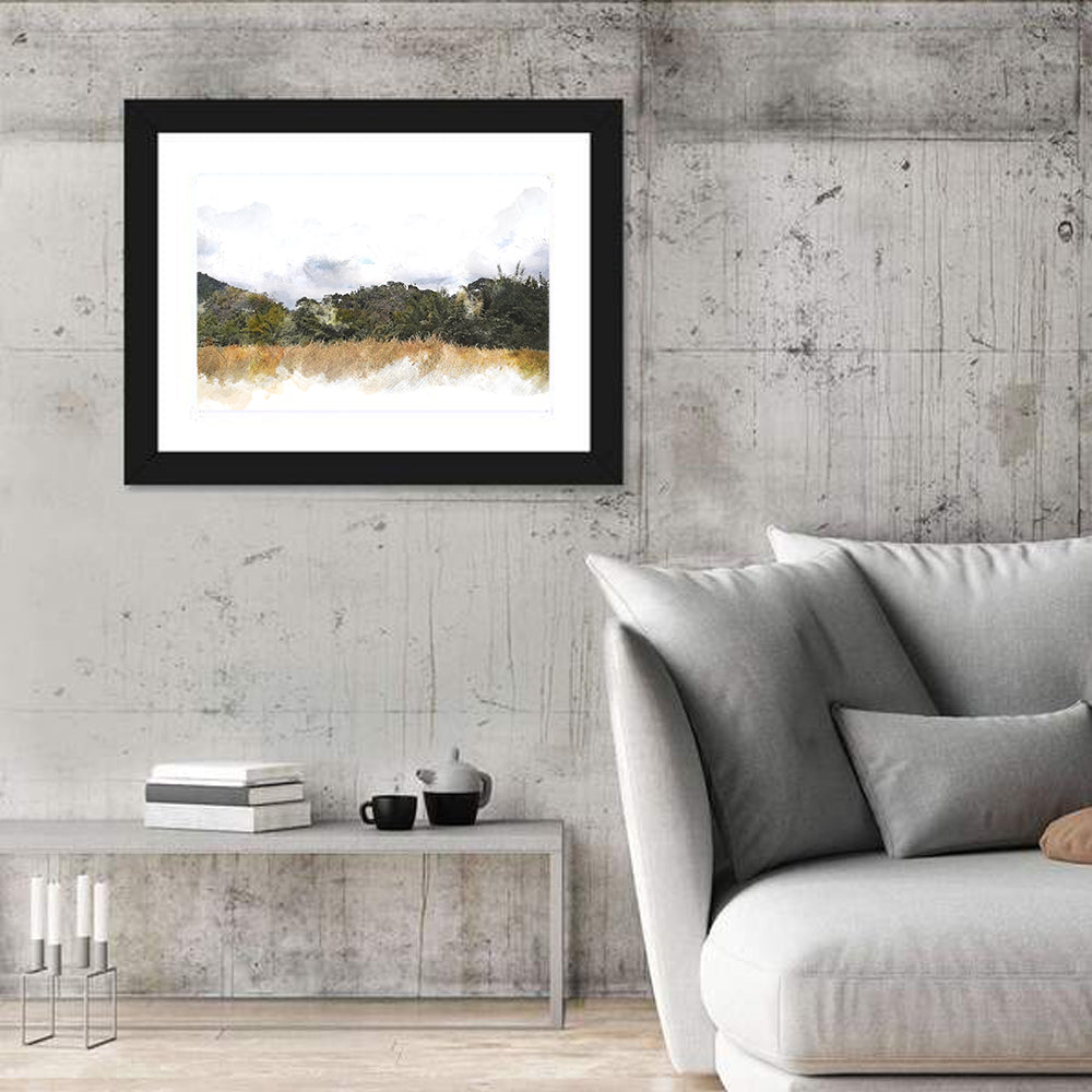 Golden Field Watercolor Illustration Wall Art