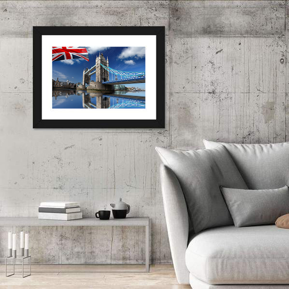 Tower Bridge with Union Jack Wall Art in a room, landscape