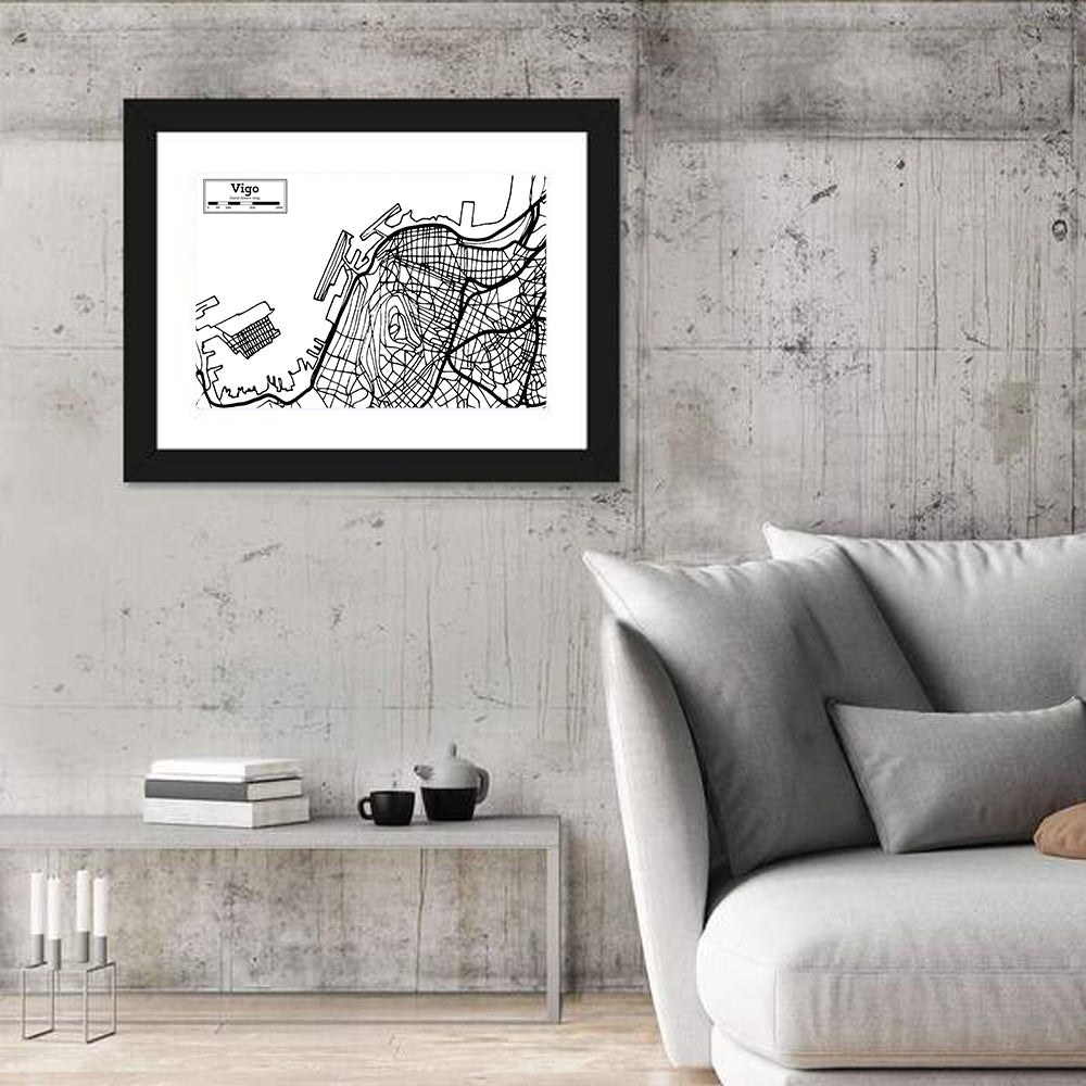 Vigo Aerial Map, Hand-drawn Wall Art in a room, landscape