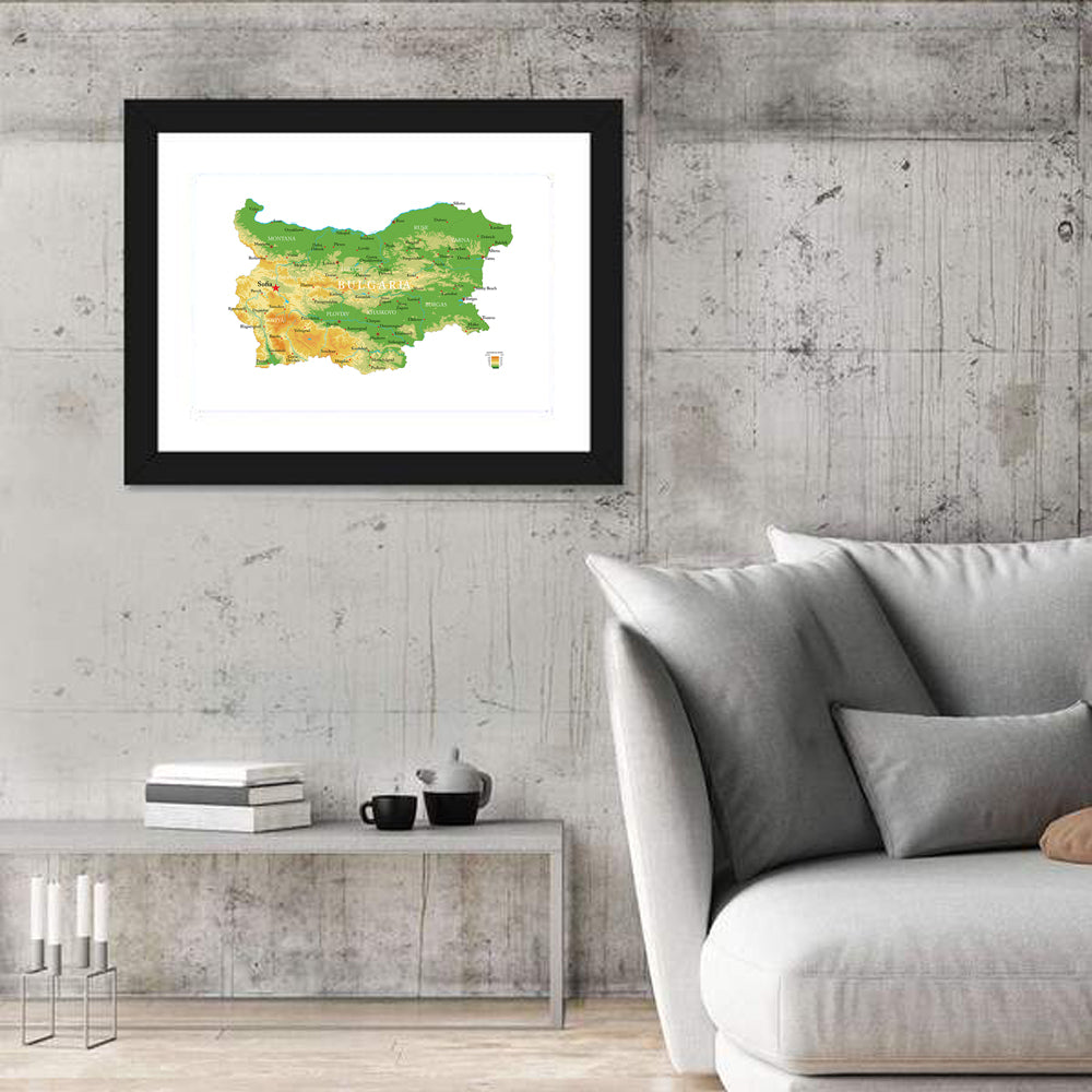 Bulgaria Topographic Map Wall Art