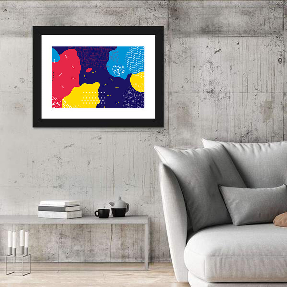 Memphis Dots and Color Blocks Wall Art in a room, landscape