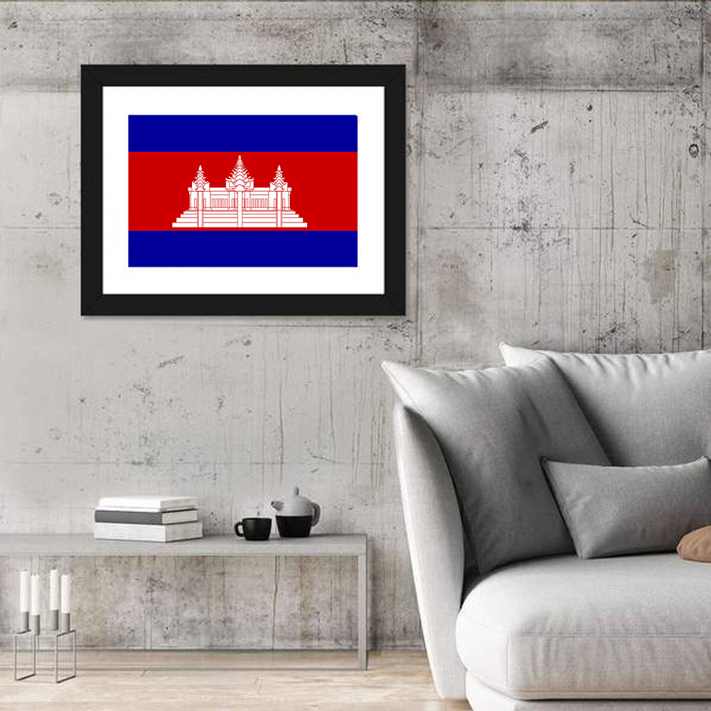 Cambodia Flag with Angkor Wat Emblem Wall Art