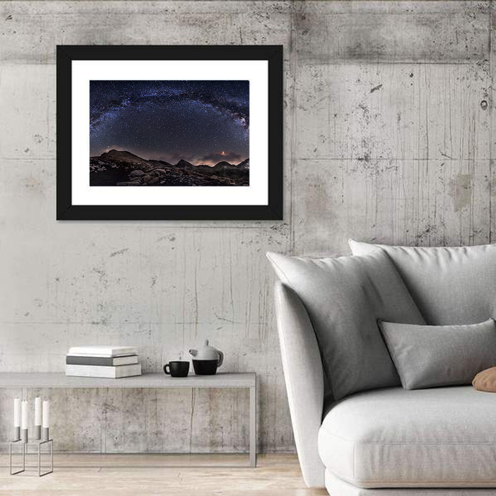 Milky Way Over Mountain Ridge Wall Art in a room, landscape