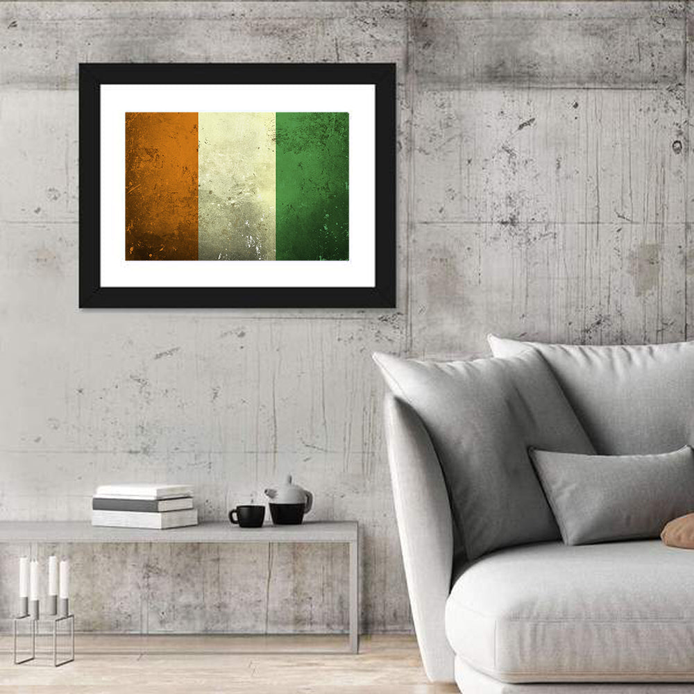 Ivory Coast Vintage Flag Wall Art in a room, landscape