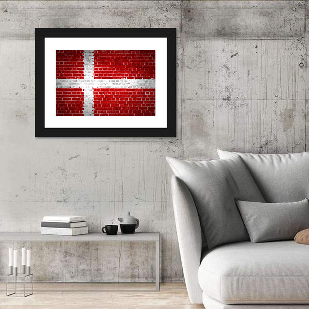 Denmark Flag on Weathered Brick Wall Art