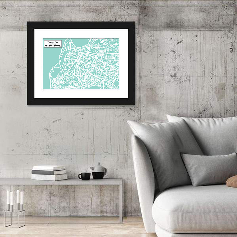 Luanda Hand-drawn City Map Wall Art in a room, landscape