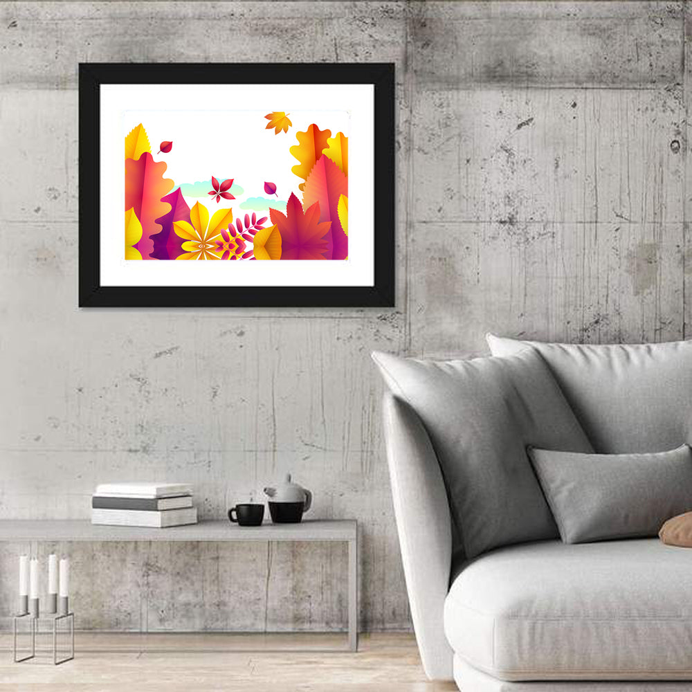 Autumn Leaves Botanical Illustration Wall Art in a room, landscape