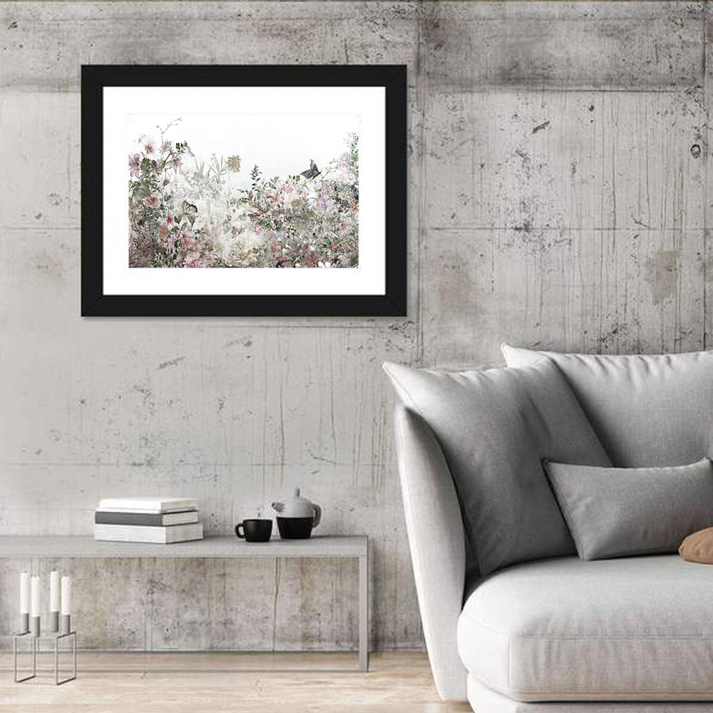 Faded Watercolor Floral Garden Wall Art in a room, landscape