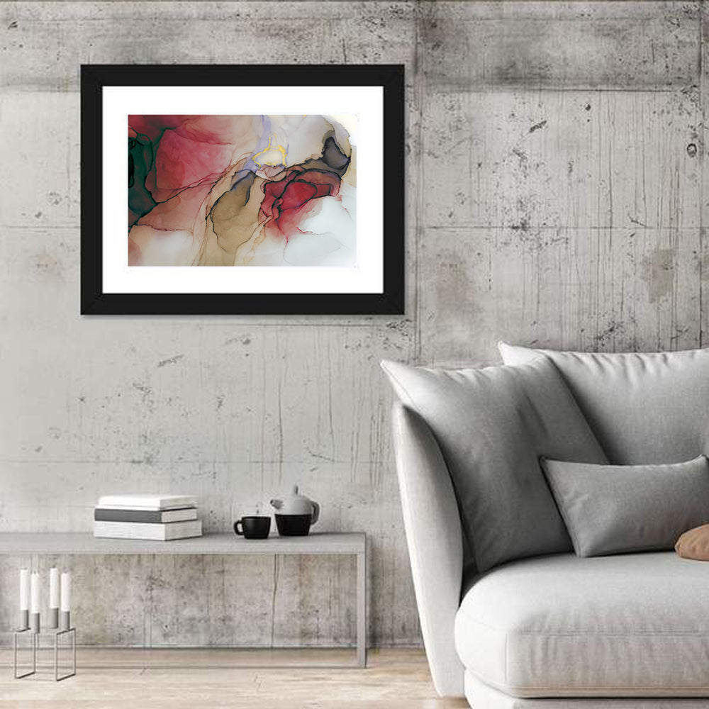 Ink Wash Swirl with Gold Leaf Wall Art in a room, landscape
