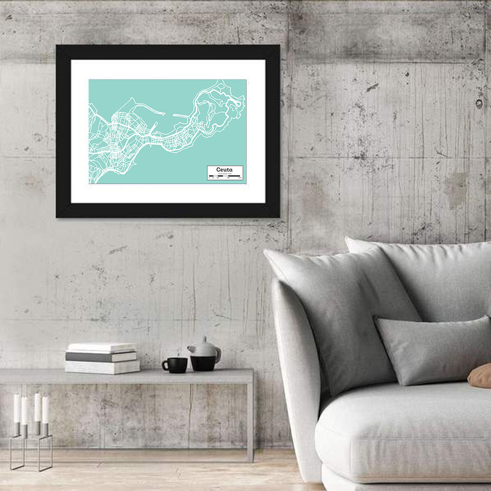 Ceuta City Map Wall Art in a room, landscape