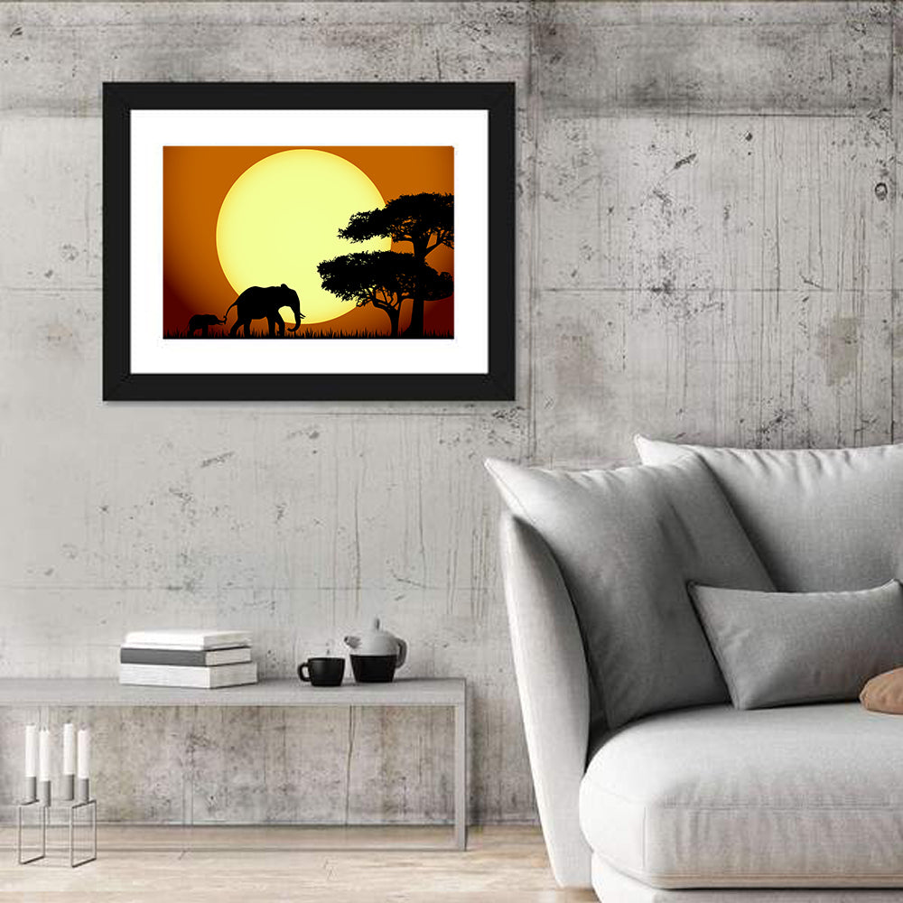 Savanna Sunset Elephants Wall Art
