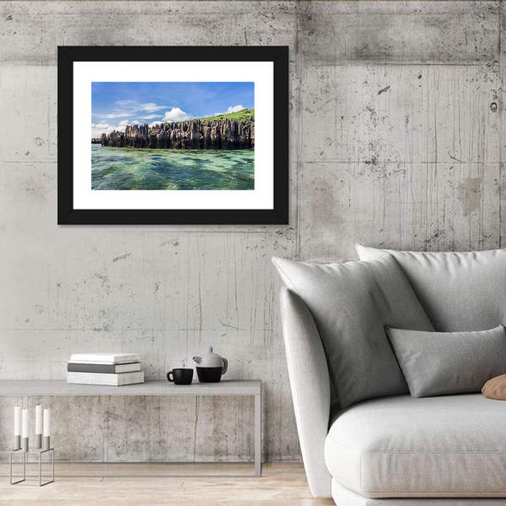 Emerald Sea Coastline, Madagascar Wall Art in a room, landscape