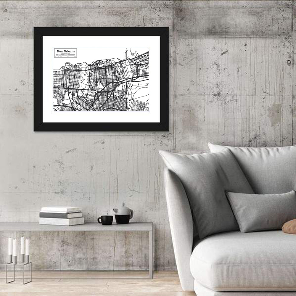 New Orleans Hand-drawn Map Wall Art in a room, landscape
