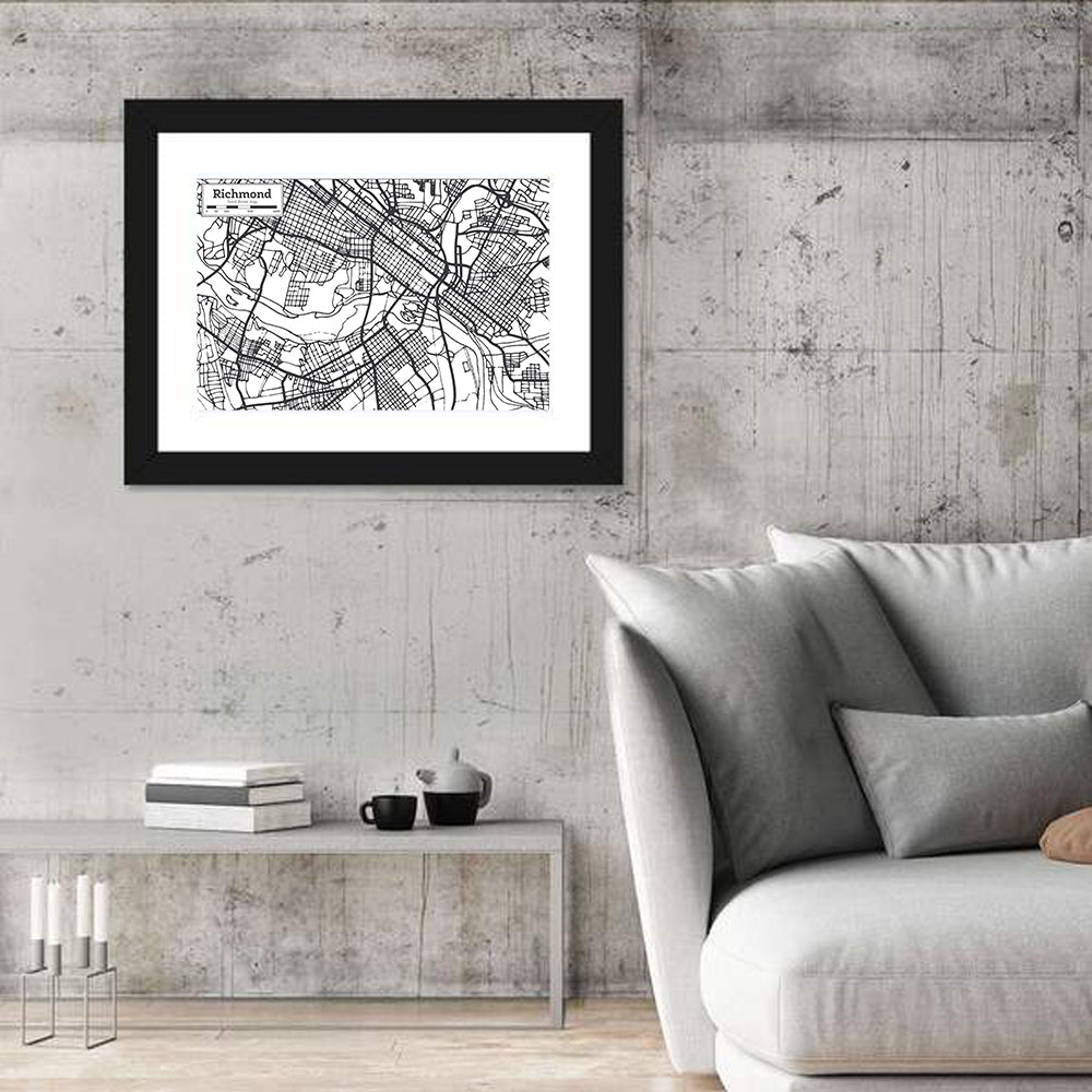 Richmond City Grid Map Wall Art in a room, landscape