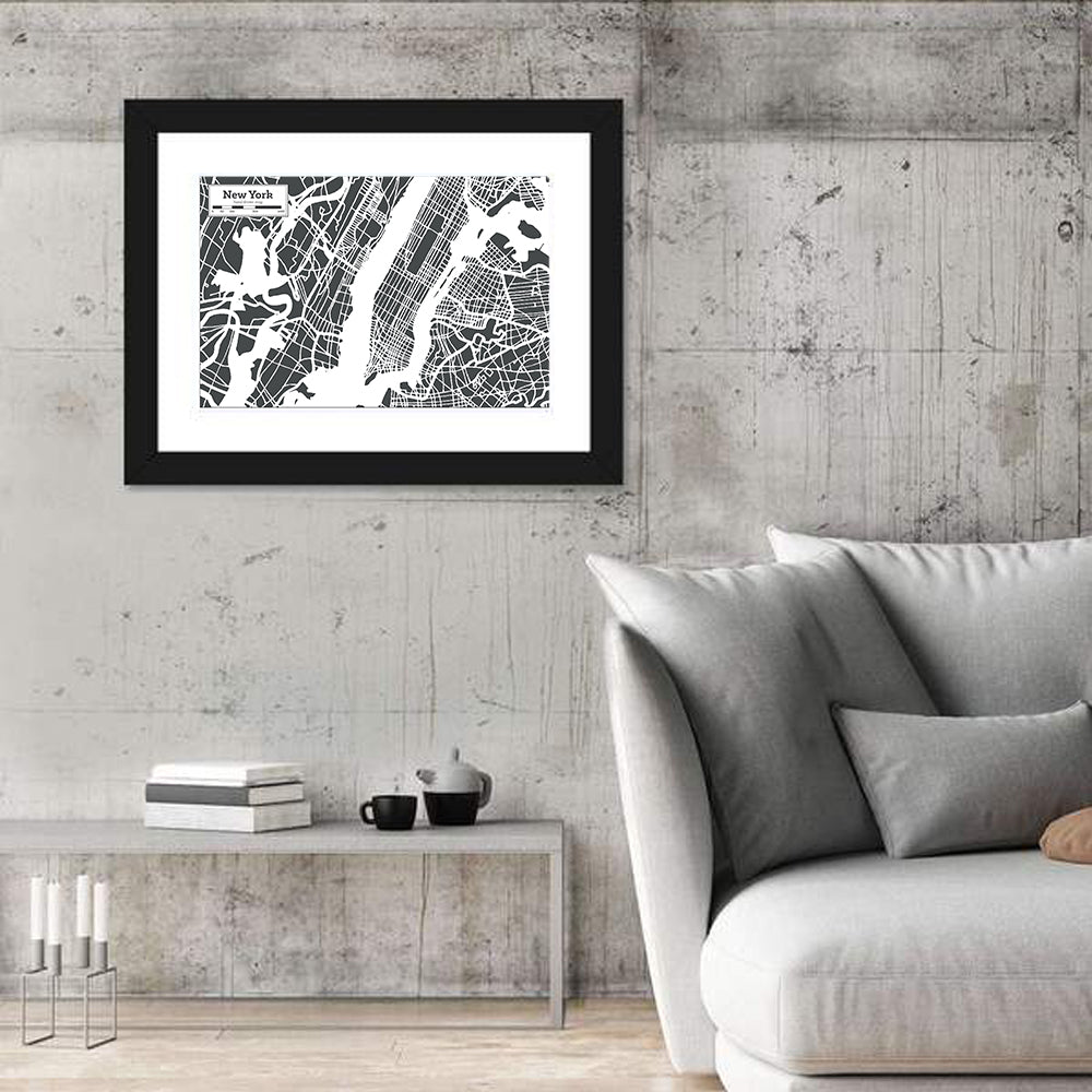 Manhattan Map, New York Wall Art in a room, landscape