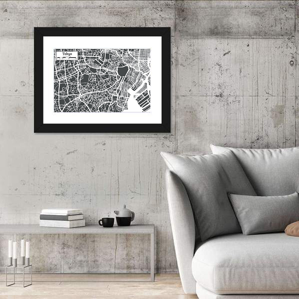 Tokyo City Map Wall Art in a room, landscape