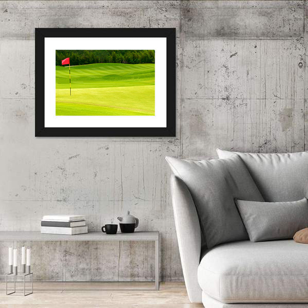 Red Golf Flag on the Green Wall Art in a room, landscape