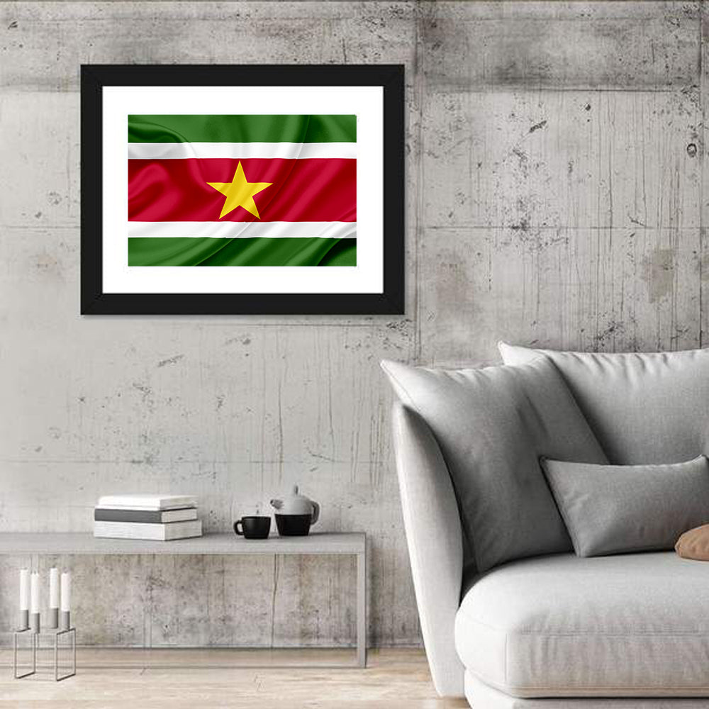 Suriname National Flag Wall Art in a room, landscape