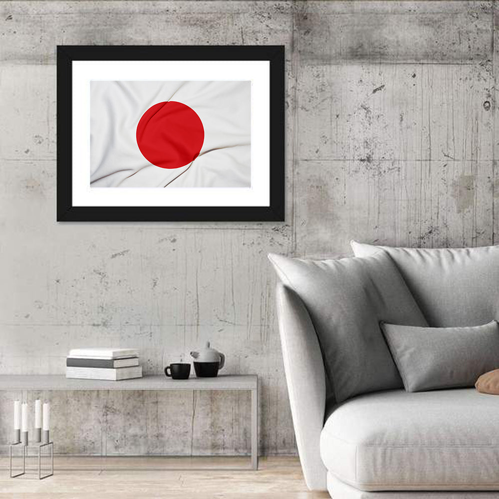 Japanese Flag Fabric Study Wall Art in a room, landscape