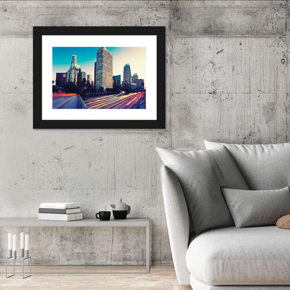 Los Angeles Night Skyline with U.s. Bank Tower Wall Art in a room, landscape