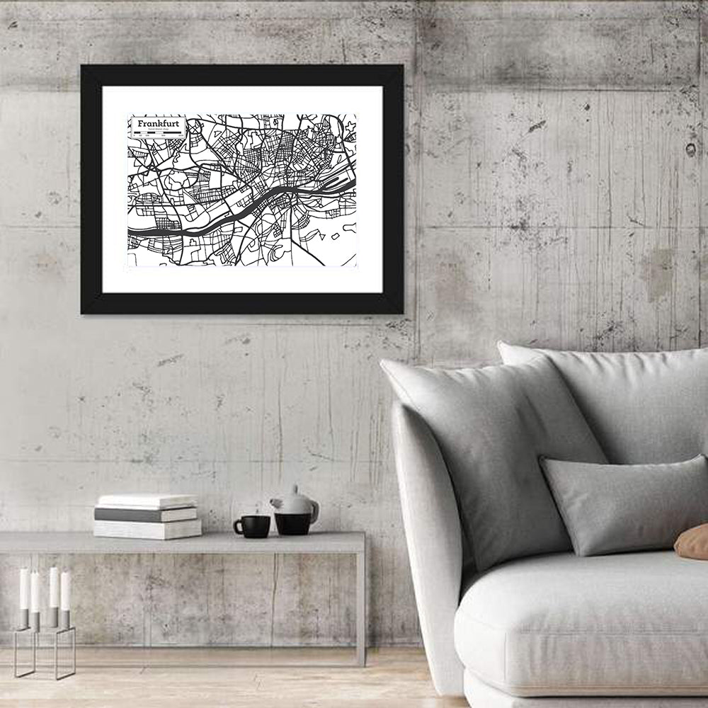 Frankfurt City Map Wall Art in a room, landscape