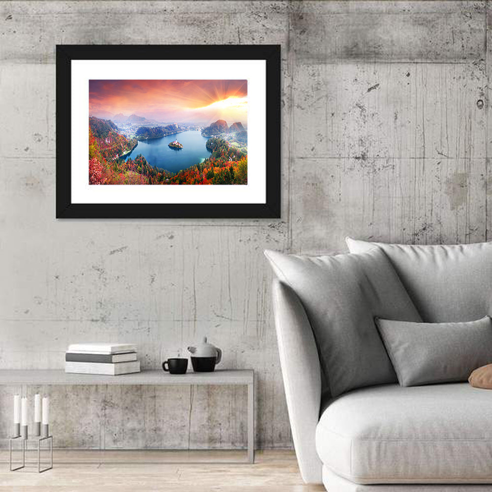 Morning on Lake Bled Wall Art in a room, landscape