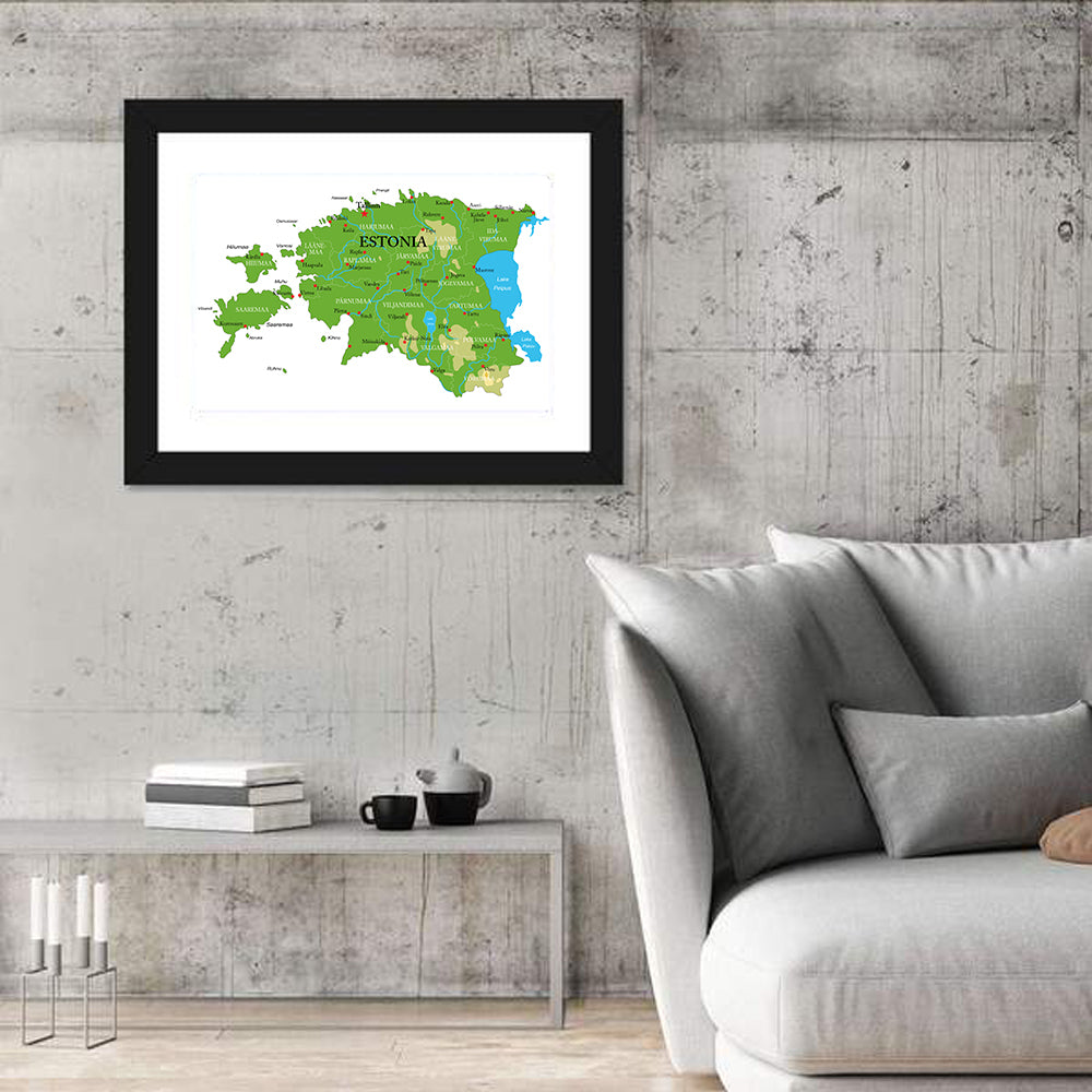 Estonia Physical Map Wall Art in a room, landscape