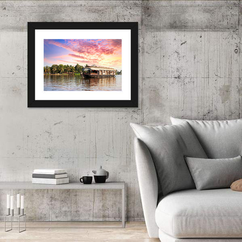 Houseboat at Sunset Wall Art in a room, landscape